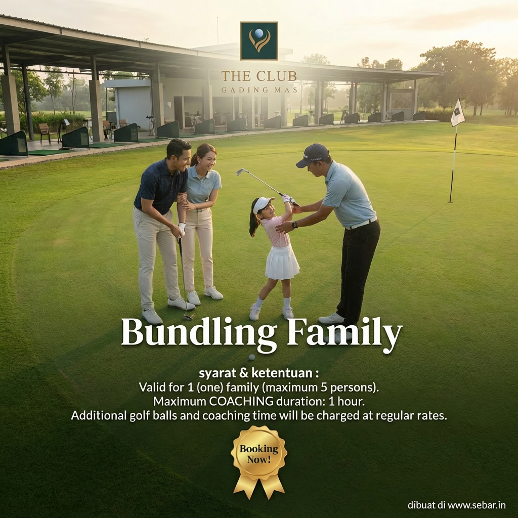 Create a premium promotional poster for a golf driving range called The Club Gading Mas.